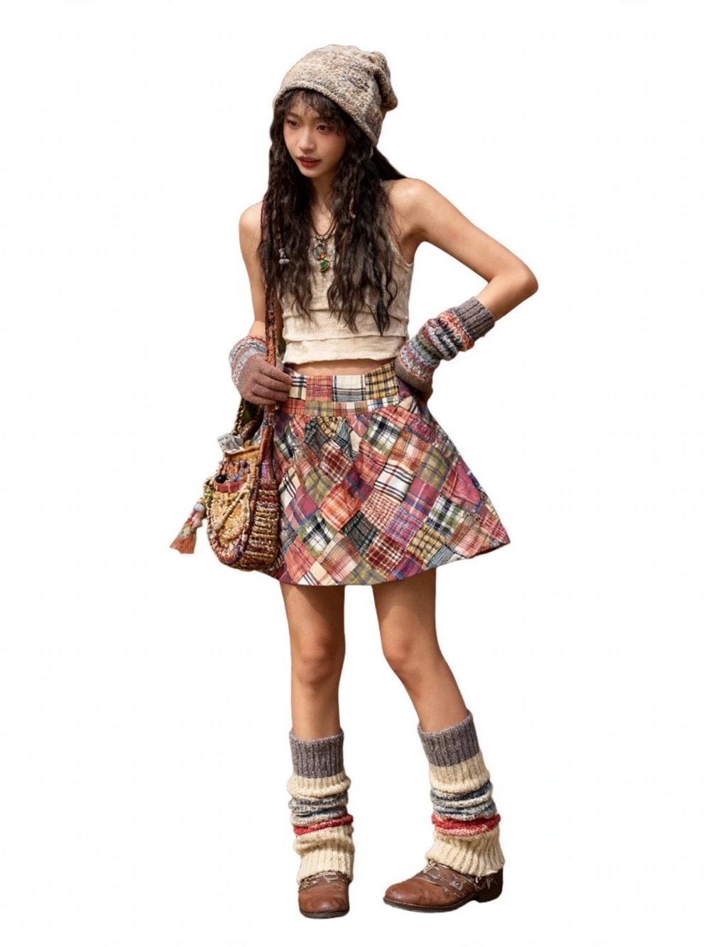 Y2K VTG CAbi Patchwork Skirt, Madris Pink Plaid Patch Mini Skirt pockets size 2 - Picture 2 of 12